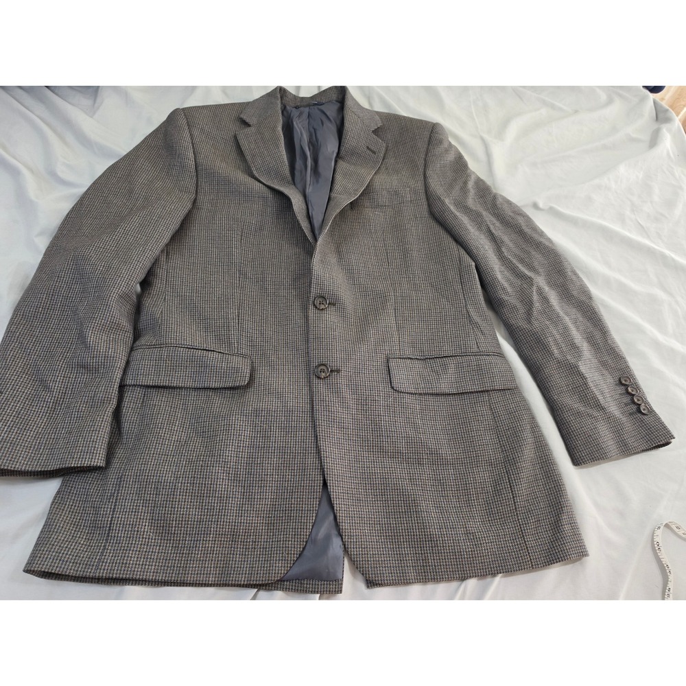 Ralph Lauren Mens 40L Wool Houndstooth Blazer Sport Coat Brown Grey L530658C